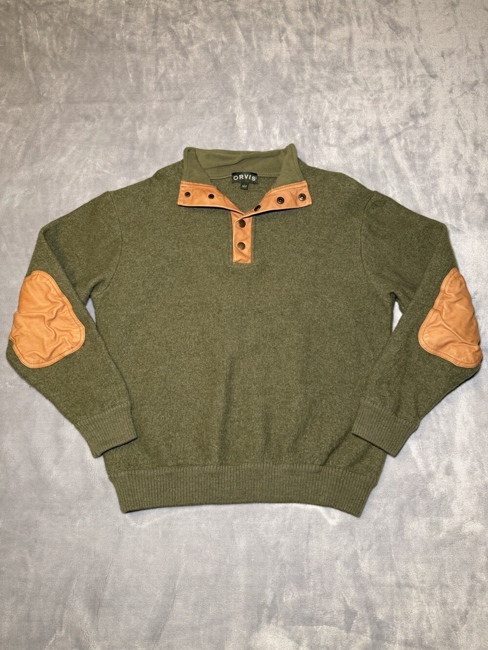 Orvis Long Sleeve Wool Pullover Sweater Men’s Size Large Leather Snap Closure Ex